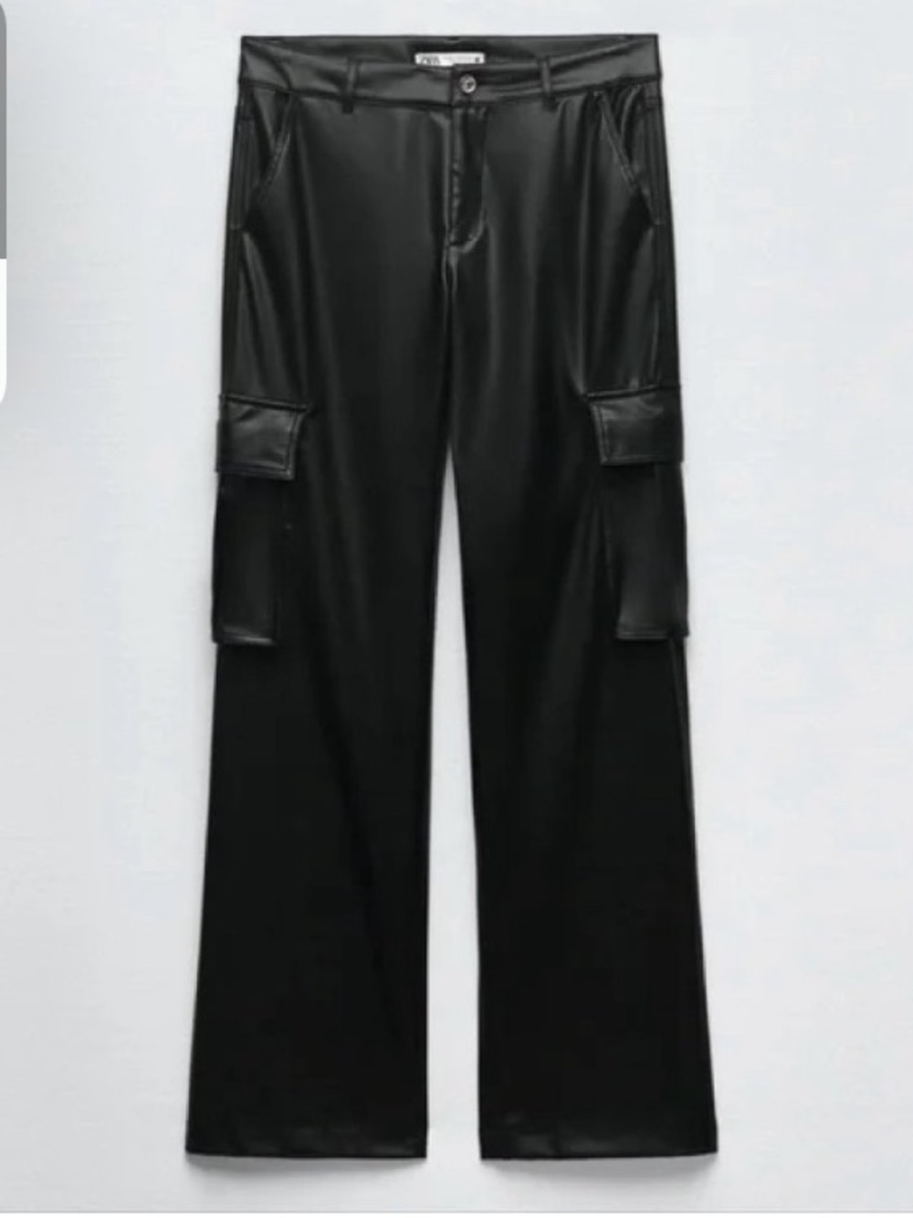 ZARA NEW Black Faux Leather Cargo Pants Size XS NWT